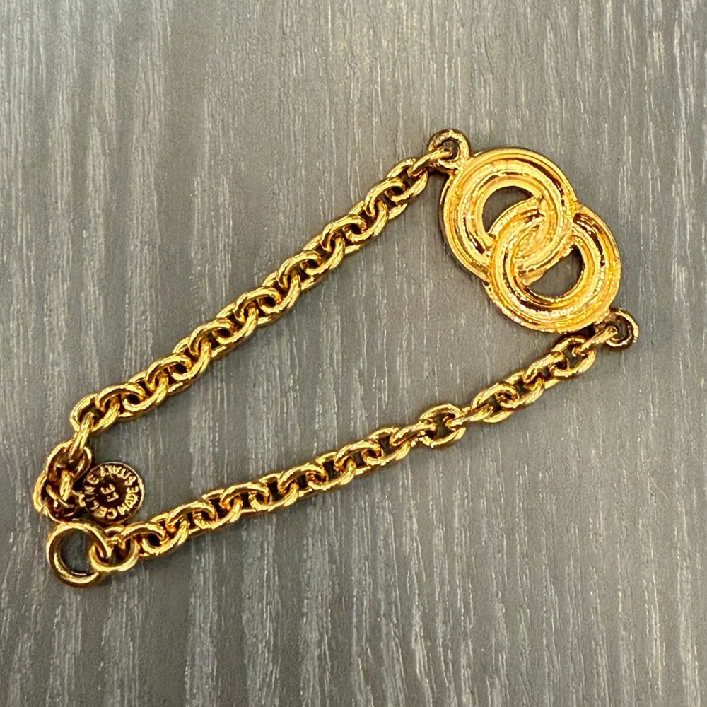 CELINE vintage gold plated circle logo Bracelet with rhinestones - Picture 4 of 5